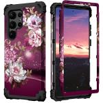 Hocase for Galaxy S23 Ultra Case, Shockproof Heavy Duty Hard Plastic+Soft Silicone Rubber Bumper Hybrid Dual-Layer Protective Case for Samsung Galaxy S23 Ultra 6.8"" 2023 - Royal Purple Flowers
