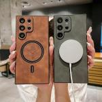 Magnetic Leather Case for Samsung Galaxy S26 Ultra S26 Plus S26 Cover 3D Emboss Pattern Vintage Wireless Charging Mag-safe Shell