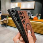 Magnetic Leather Case for Samsung Galaxy S26 Ultra S26 Plus S26 Cover 3D Emboss Pattern Vintage Wireless Charging Mag-safe Shell