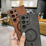 Magnetic Leather Case for Samsung Galaxy S26 Ultra S26 Plus S26 Cover 3D Emboss Pattern Vintage Wireless Charging Mag-safe Shell