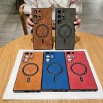 Magnetic Leather Case for Samsung Galaxy S26 Ultra S26 Plus S26 Cover 3D Emboss Pattern Vintage Wireless Charging Mag-safe Shell