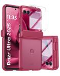 oupeigar for Motorola Razr Ultra 2025 Case, Built-in Screen Protector, Hinge Protection, Wireless Charging, Skin Feel, Ultra-Thin Translucent Shockproof Phone Case for Moto Razr Ultra 2025 -Rose Red