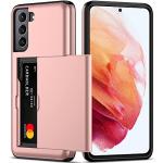 Nvollnoe for Samsung S21 Case with Card Holder 5G 6.2 inch Dual Layer Heavy Duty Protective for Galaxy S21 Case Hidden Card Slot Slim Wallet Case for Samsung S21(Rose Gold)