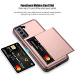 Nvollnoe for Samsung S21 Case with Card Holder 5G 6.2 inch Dual Layer Heavy Duty Protective for Galaxy S21 Case Hidden Card Slot Slim Wallet Case for Samsung S21(Rose Gold)
