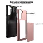 Nvollnoe for Samsung S21 Case with Card Holder 5G 6.2 inch Dual Layer Heavy Duty Protective for Galaxy S21 Case Hidden Card Slot Slim Wallet Case for Samsung S21(Rose Gold)