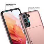 Nvollnoe for Samsung S21 Case with Card Holder 5G 6.2 inch Dual Layer Heavy Duty Protective for Galaxy S21 Case Hidden Card Slot Slim Wallet Case for Samsung S21(Rose Gold)