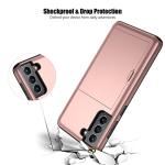 Nvollnoe for Samsung S21 Case with Card Holder 5G 6.2 inch Dual Layer Heavy Duty Protective for Galaxy S21 Case Hidden Card Slot Slim Wallet Case for Samsung S21(Rose Gold)