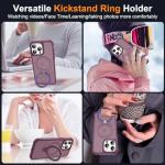 SKYLMW Compatible with iPhone 15 Pro Case with Invisible Magnetic O-Ring Stand Military-Grade Translucent Case for iPhone 15 Pro 6.1" [Compatible with Mag-Safe][Great Grip Feeling], Wine Red