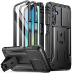 Poetic Revolution Case for Samsung Galaxy A17 / A16 5G, [Slide Camera Cover], [20FT Mil-Grade Drop Tested], Full-Body Rugged Shockproof Cover with Kickstand and Built-in-Screen Protector, Black