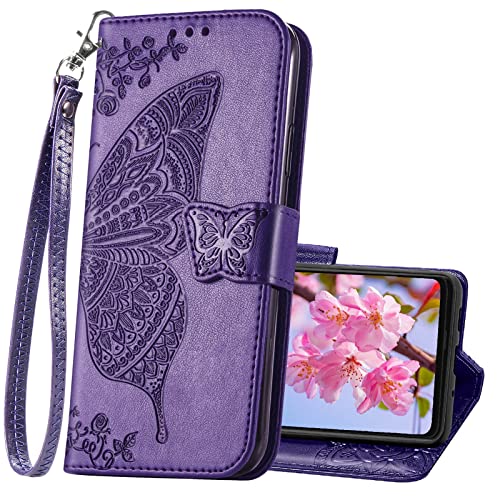 Purple Butterfly Wallet Case for Moto G Power 2022
