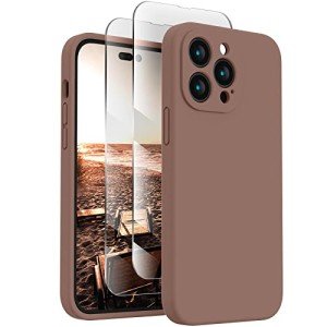 FireNova Designed for iPhone 14 Pro Case, Silicone Upgraded [Camera Protection] Phone Case with [2 Screen Protectors], Soft Anti-Scratch Microfiber Lining Inside, 6.1 inch, Light Brown