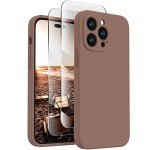 FireNova Designed for iPhone 14 Pro Case, Silicone Upgraded [Camera Protection] Phone Case with [2 Screen Protectors], Soft Anti-Scratch Microfiber Lining Inside, 6.1 inch, Light Brown
