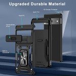 DEERLAMN Case for Google Pixel 7 with Slide Camera Cover+Screen Protector(1 Pack), Rotated Ring Kickstand Military Grade Shockproof Protective Cover-Black