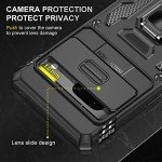 DEERLAMN Case for Google Pixel 7 with Slide Camera Cover+Screen Protector(1 Pack), Rotated Ring Kickstand Military Grade Shockproof Protective Cover-Black