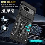 DEERLAMN Case for Google Pixel 7 with Slide Camera Cover+Screen Protector(1 Pack), Rotated Ring Kickstand Military Grade Shockproof Protective Cover-Black