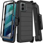 KECAI for Motorola Moto G 5G 2024 Case with Built-in Screen Protector,Belt Clip Holster,Heavy Duty Shockproof Drop Protection Military Grade Rugged Full Body Phone Cover with Kickstand (Black)