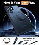 TORRAS 360°Spin Magnetic Stand for Samsung Galaxy S24 Ultra Case, Compatible with Magsafe, Military Grade Shockproof Slim Protective S24 Ultra Case with Kickstand & Ring Holder, Ostand Spin, Black