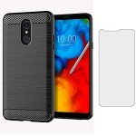 Asuwish Phone Case for LG Stylo 4 with Tempered Glass Screen Protector Cover and Cell Accessories Slim Soft Silicone Rubber Stylo4 Plus LGstylo4 Sylo4 Style 04 4+ Q Stylus Alpha Stlo4 Women Men Black