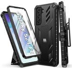 WTYOO for Samsung Galaxy S21 FE Case: Rugged Durable Armor Shell with Kickstand & Holster | Shockproof Protector Heavy Duty Military Grade Protection Matte Textured Mobile Phone Cover - Black