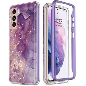 ESDOT for Samsung Galaxy S21 Case,Military Grade Passing 21ft Drop Test,Rugged Cover with Fashionable Designs for Women Girls,Shockproof Protective Phone Case for Galaxy S21 6.2" Glitter Purple Marble