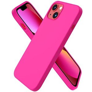 ORNARTO Compatible with iPhone 13 Case 6.1, Slim Liquid Silicone 3 Layers Full Covered Soft Gel Rubber Case Cover 6.1 inch-Hot Pink