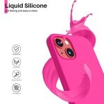 ORNARTO Compatible with iPhone 13 Case 6.1, Slim Liquid Silicone 3 Layers Full Covered Soft Gel Rubber Case Cover 6.1 inch-Hot Pink
