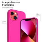ORNARTO Compatible with iPhone 13 Case 6.1, Slim Liquid Silicone 3 Layers Full Covered Soft Gel Rubber Case Cover 6.1 inch-Hot Pink