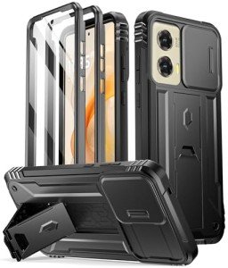 Poetic Revolution Case for Motorola Moto G Stylus 5G 2024,[Slide Camera Cover],[20FT Mil-Grade Drop Tested], Full-Body Grade Rugged Shockproof Cover with Kickstand and Built-in-Screen Protector, Black