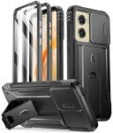 Poetic Revolution Case for Motorola Moto G Stylus 5G 2024,[Slide Camera Cover],[20FT Mil-Grade Drop Tested], Full-Body Grade Rugged Shockproof Cover with Kickstand and Built-in-Screen Protector, Black