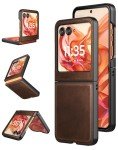 Foluu for Motorola Razr 2024 Case, Leather + Hard PC Shell Ultra Thin Slim Durable Protective Phone Case Cover (Brown)
