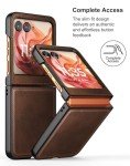 Foluu for Motorola Razr 2024 Case, Leather + Hard PC Shell Ultra Thin Slim Durable Protective Phone Case Cover (Brown)
