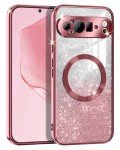 Casetego for Google Pixel 9 Pro XL Case,Compatible with MagSafe,Glitter Sparkle Magnetic Plated Slim Shockproof Soft TPU Bumper Full Protection Case for Google Pixel 9 Pro XL,Rose Gold