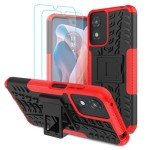 Iokmax for Moto G Play 2024 Case with 2 Pack Screen Protector,Military Grade Shockproof, Heavy Duty Robust Bumper Cover with Kickstand for Motorola G Play 2024 Phone Red