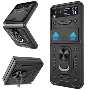 for Motorola Razr 2023 Case [Not Fit Razr Plus 2023], Heavy Duty Shockproof with 360° Rotation Metal Kickstand [Military Grade] Protective Case for Moto Razr 2023, Black