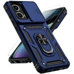 for Motorola Moto G Stylus 5G 2024 Case with Slide Camera Cover HD Screen Protector [Military Grade Drop Tested] Magnetic Ring Holder Kickstand Protective Phone Case for Moto G Stylus 5G 2024, Navy