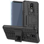 SKTGSLAMY for LG K40 Case,with HD Screen Protector,[Shockproof] Tough Rugged Dual Layer Protective Case Hybrid Kickstand Cover for LG Harmony 3 (Black)