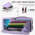 NINKI Compatible for Motorola Razr 2024 Case with Wallet,Lanyard Hinge Protection Card Holder for Moto Razr 2024 Matte Leather Wallet Purse Phone Cover for Moto Razr 50 Girl Purple