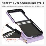 NINKI Compatible for Motorola Razr 2024 Case with Wallet,Lanyard Hinge Protection Card Holder for Moto Razr 2024 Matte Leather Wallet Purse Phone Cover for Moto Razr 50 Girl Purple