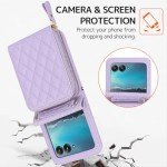 NINKI Compatible for Motorola Razr 2024 Case with Wallet,Lanyard Hinge Protection Card Holder for Moto Razr 2024 Matte Leather Wallet Purse Phone Cover for Moto Razr 50 Girl Purple