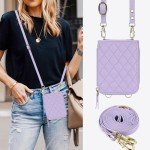 NINKI Compatible for Motorola Razr 2024 Case with Wallet,Lanyard Hinge Protection Card Holder for Moto Razr 2024 Matte Leather Wallet Purse Phone Cover for Moto Razr 50 Girl Purple