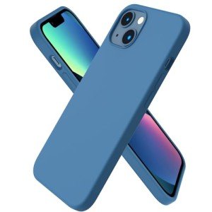 ORNARTO Compatible with iPhone 13 Case 6.1, Slim Liquid Silicone 3 Layers Full Covered Soft Gel Rubber Case Cover 6.1 inch-Blue