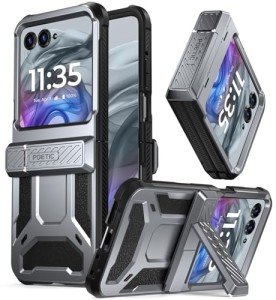 Poetic Spartan Case for Motorola Moto Razr 2024,[Kickstand][Hinge Protection][20FT Mil-Grade Drop Tested], Full-Body Rugged Shockproof Protective Cover with Kickstand, Metallic Gun Metal