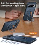 TORRAS 360° Spin Magnetic Stand for Google Pixel 9 Pro XL Case, 12FT Military Grade Protection, Compatible with Magsafe, Shockproof Slim Pixel 9 Pro XL Phone Case with Kickstand & Ring Holder, Black