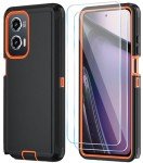 Qinmay Phone Case for Motorola Moto G Stylus 5G 2024 Case with HD Screen Protector, Heavy Duty Shockproof & Dropproof 3-Layer Cover Phone Case for Moto G Stylus 2024 (BlackOrange)