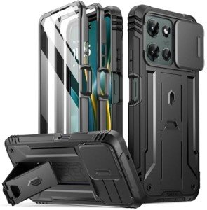 Poetic Revolution Case for Motorola Moto G 5G 2025, [Slide Camera Cover], Full-Body Military Grade Rugged Shockproof Cover with Kickstand and Built-in-Screen Protector, Black