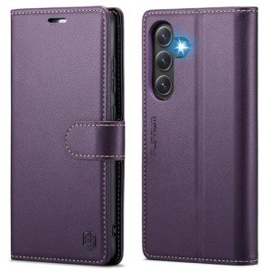 Compatible with Samsung Galaxy S24 FE Wallet Case with RFID Blocking Credit Card Holder, PU Leather Folio Flip Kickstand Protective Shockproof Cover Women Men for Samsung S24 FE Phone Case (Purple)