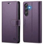 Compatible with Samsung Galaxy S24 FE Wallet Case with RFID Blocking Credit Card Holder, PU Leather Folio Flip Kickstand Protective Shockproof Cover Women Men for Samsung S24 FE Phone Case (Purple)
