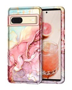 Btscase for Google Pixel 7 Case, Marble Pattern 3 in 1 Heavy Duty Shockproof Full Body Rugged Hard PC+Soft Silicone Drop Protective Women Girl Phone Covers for Google Pixel 7 (2022), Rose Gold