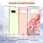 Btscase for Google Pixel 7 Case, Marble Pattern 3 in 1 Heavy Duty Shockproof Full Body Rugged Hard PC+Soft Silicone Drop Protective Women Girl Phone Covers for Google Pixel 7 (2022), Rose Gold