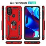 for Moto G Play 2023 Case: Moto G Pure Case, Moto G Power 2022 Case with HD Screen Protector, [Military Grade 16ft. Drop Tested] Ring Shockproof Protective Phone Case for Motorola G Pure, Red